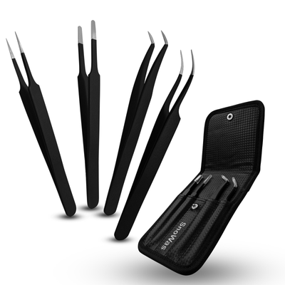 SnoWas - Eyelash Tweezers for Professionals, 4 Pcs Eyelash Tweezers Set Precision Tweezer for grafting Eyelash Extensions, Daily Beauty Tools for Men and Women