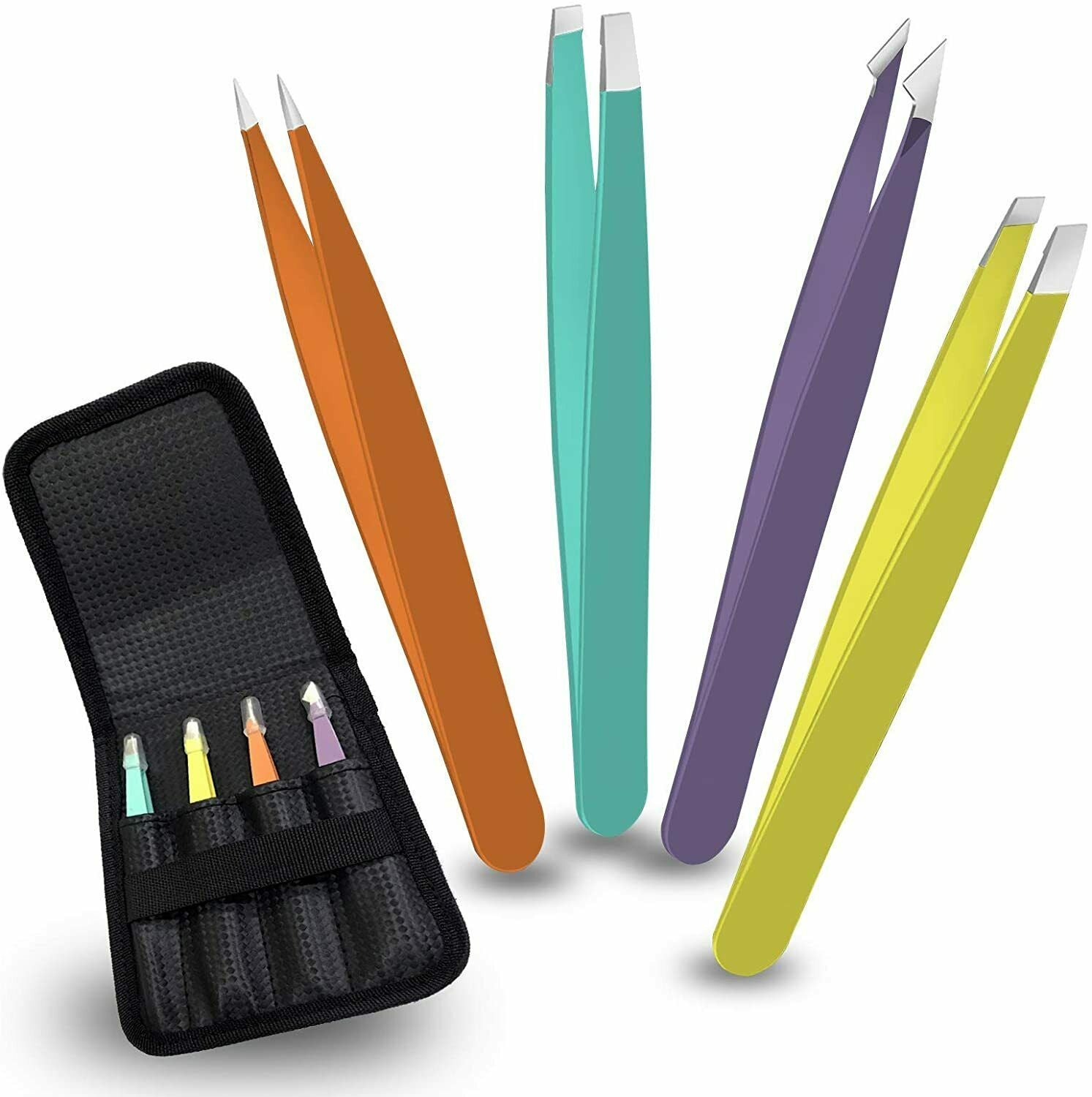 SnoWas - Pastel Colors Eyebrow Tweezers for Professionals, 4 Pcs Eyebrow Tweezers Set Precision Tweezer for Eyebrows Plucking and Ingrown Hair Removing, Daily Beauty Removal Tools for Men and Women