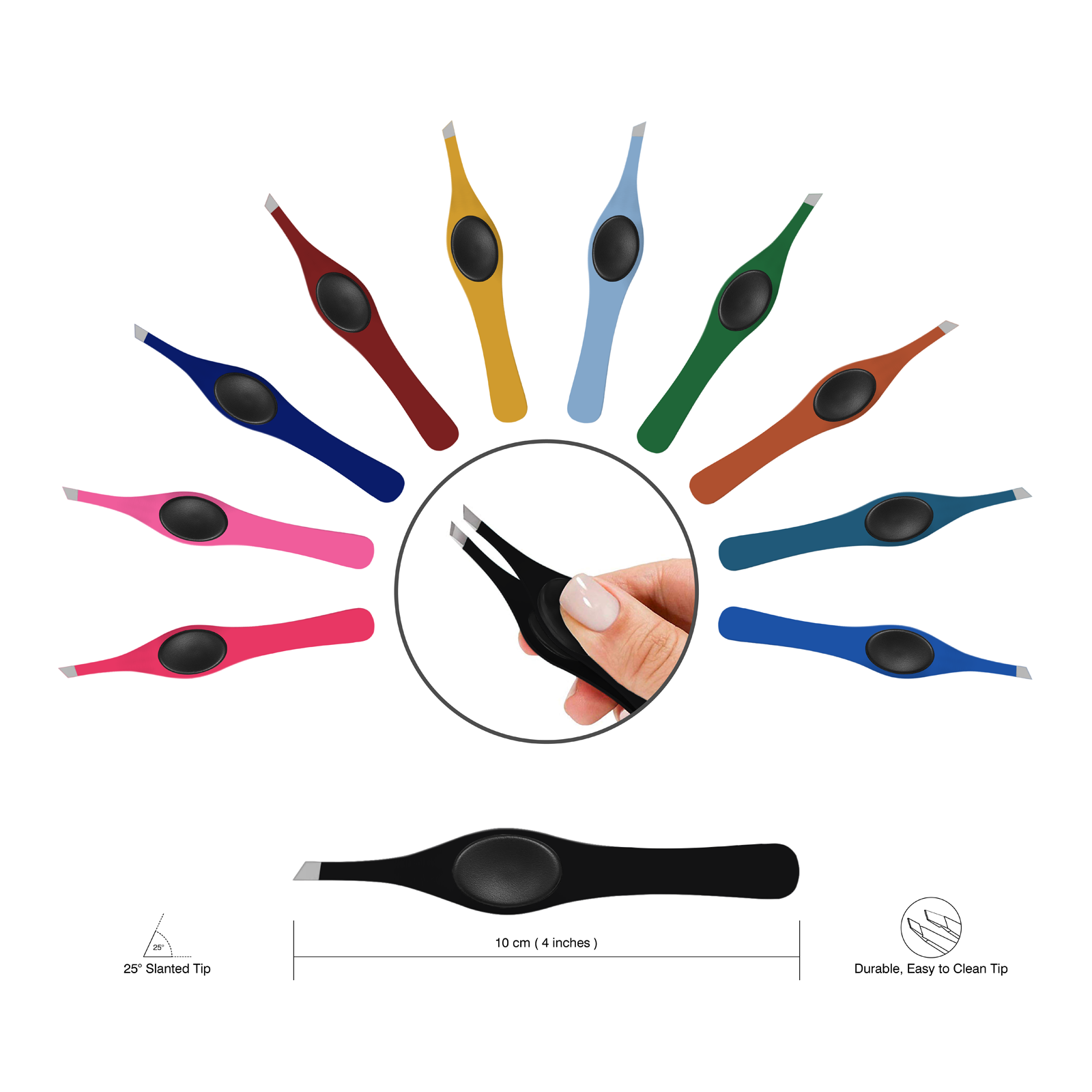 SnoWas - 1 Piece Professional Slanted Wide Rubber Grip Eyebrow Tweezers in Various Colors